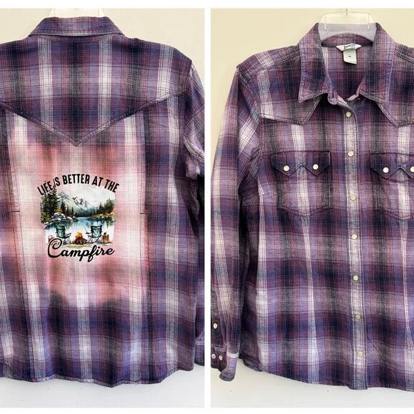 Duluth Trading Flannel - Life is Better at the Campfire Upcycled - Size Medium - Picture 3 of 4